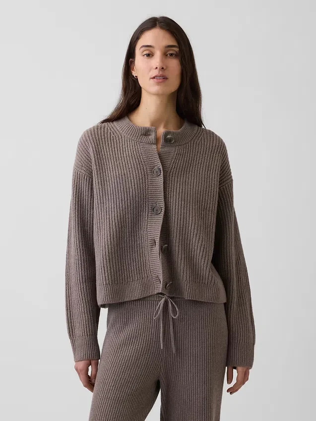 Kardigan oversize z dzianiny typu „shaker stitch” z serii CashSoft