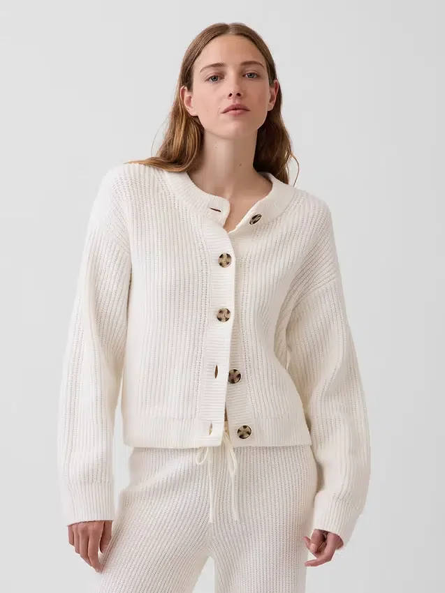 Kardigan oversize z dzianiny typu „shaker stitch” z serii CashSoft