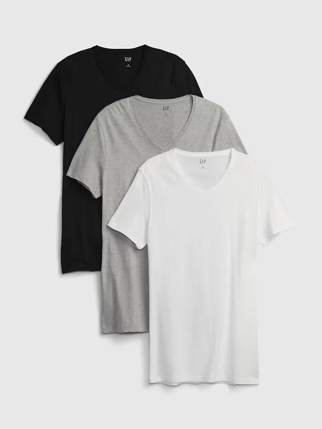 Klasyczny T-shirt z dekoltem w serek (pakiet 3 szt.)