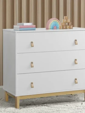 Komoda babyGap Legacy z 3 szufladami, skórzanymi uchwytami i szufladami z systemem blokującym