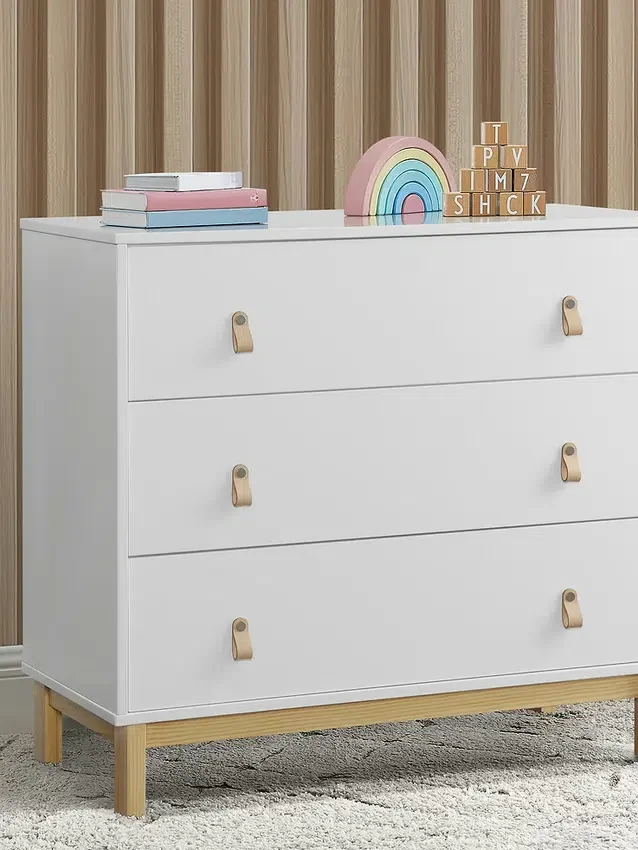 Komoda babyGap Legacy z 3 szufladami, skórzanymi uchwytami i szufladami z systemem blokującym