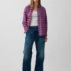 Koszula oversize w kratę z tkaniny seersucker