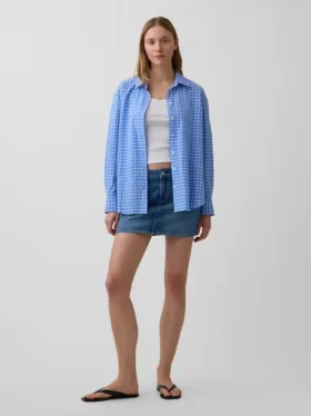 Koszula oversize w kratę z tkaniny seersucker
