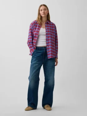 Koszula oversize w kratę z tkaniny seersucker