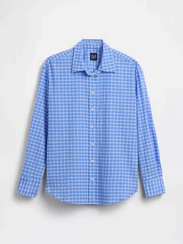 Koszula oversize w kratę z tkaniny seersucker