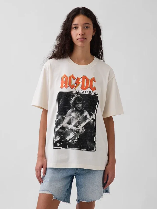 Koszula z nadrukiem Ac/Dc o luźnym kroju