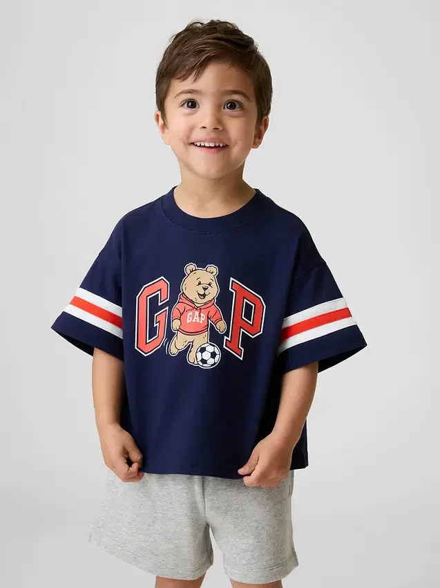 Koszula z nadrukiem i logo Brannan Bear w stylu varsity w oversize’owym kroju dla Niemowląt i Maluchów