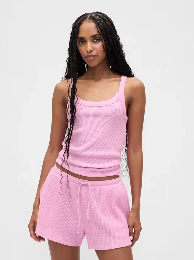 Koszulka bez rękawów do piżamy z dzianiny waflowej