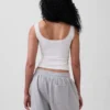 Koszulka bez rękawów typu Henley z mini prążkami i koronką