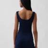 Koszulka bez rękawów typu Henley z mini prążkami i koronką