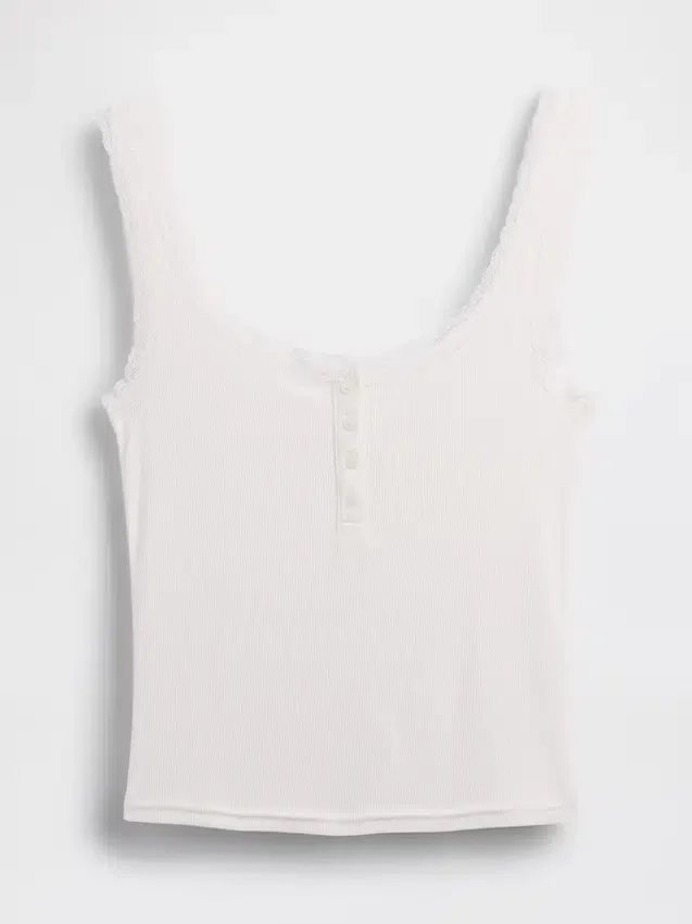 Koszulka bez rękawów typu Henley z mini prążkami i koronką