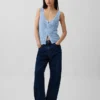 Koszulka bez rękawów z dzianiny pointelle, 100% bawełna