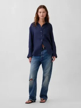 Koszulka oversize ze 100% lnu