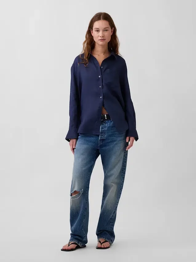 Koszulka oversize ze 100% lnu