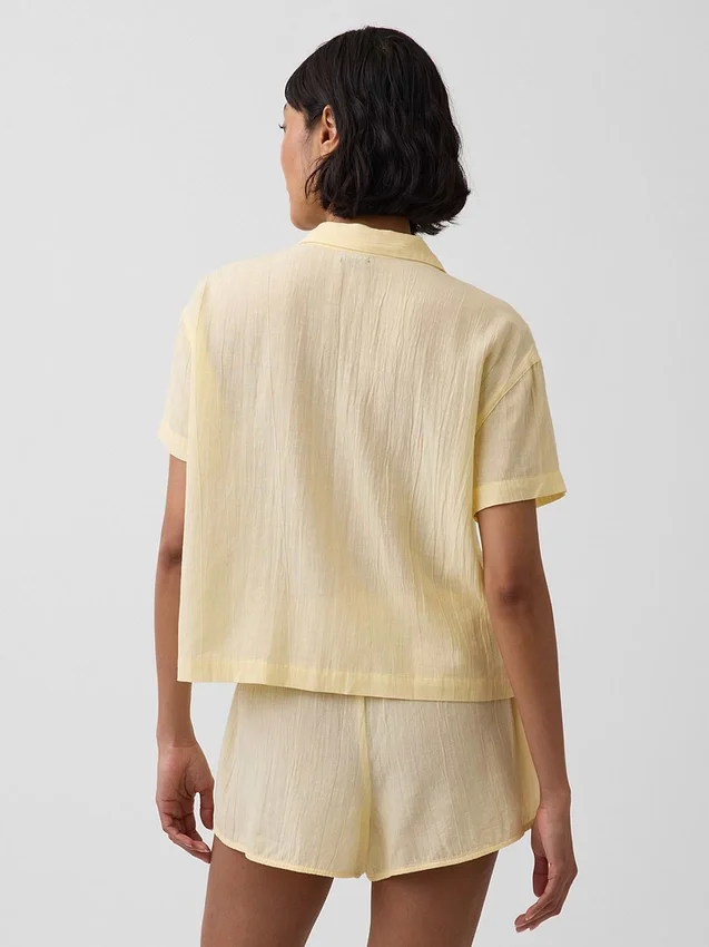 Koszulka piżamowa oversize z marszczonej gazy