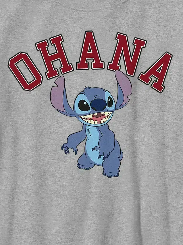 Koszulka w stylu college’u z motywem Lilo i Stitch – Ohana