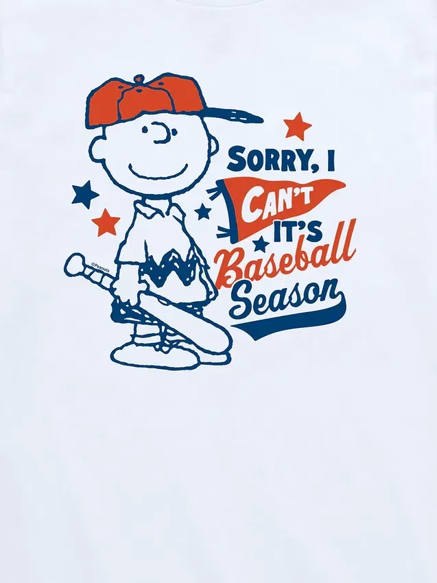 Koszulka z krótkim rękawem dla maluchów z motywem „Peanuts” – Charlie Brown „Sorry I Can’t” (Przepraszam, nie mogę) – sezon baseballowy
