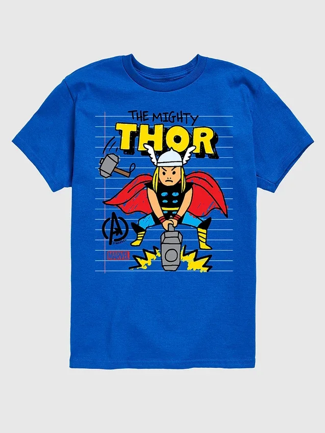 Koszulka z nadrukiem dla malucha z motywem „Marvel Thor Doodle” w wersji z szortami z krótkim rękawem