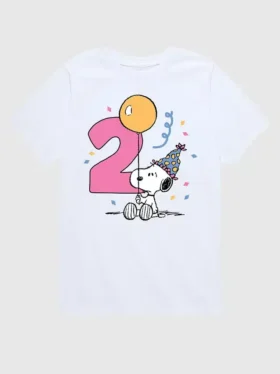 Koszulka z nadrukiem dla malucha z motywem „Peanuts” na drugie urodziny, z krótkim rękawem