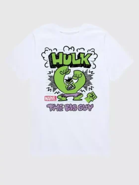 Koszulka z nadrukiem dla maluchów „Marvel: Niesamowity Hulk” w stylu doodle z krótkim rękawem w formie szortów