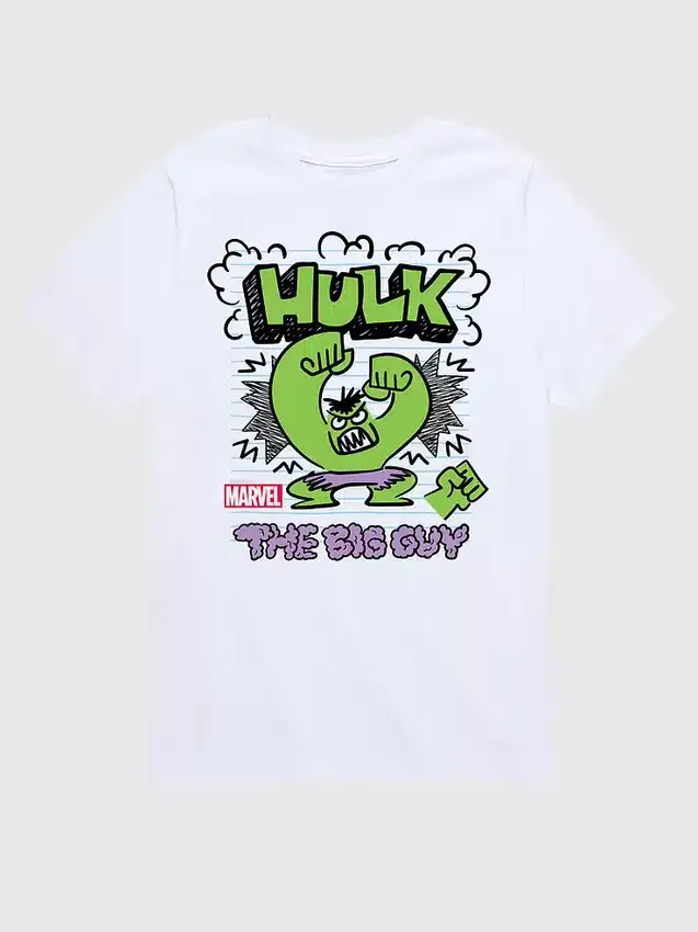Koszulka z nadrukiem dla maluchów „Marvel: Niesamowity Hulk” w stylu doodle z krótkim rękawem w formie szortów