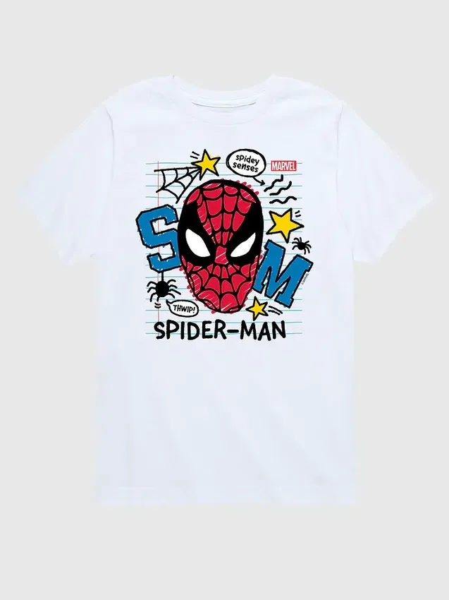 Koszulka z nadrukiem dla małych dzieci „Marvel Scribbled Spider-Man” w wersji z szortami z krótkim rękawem