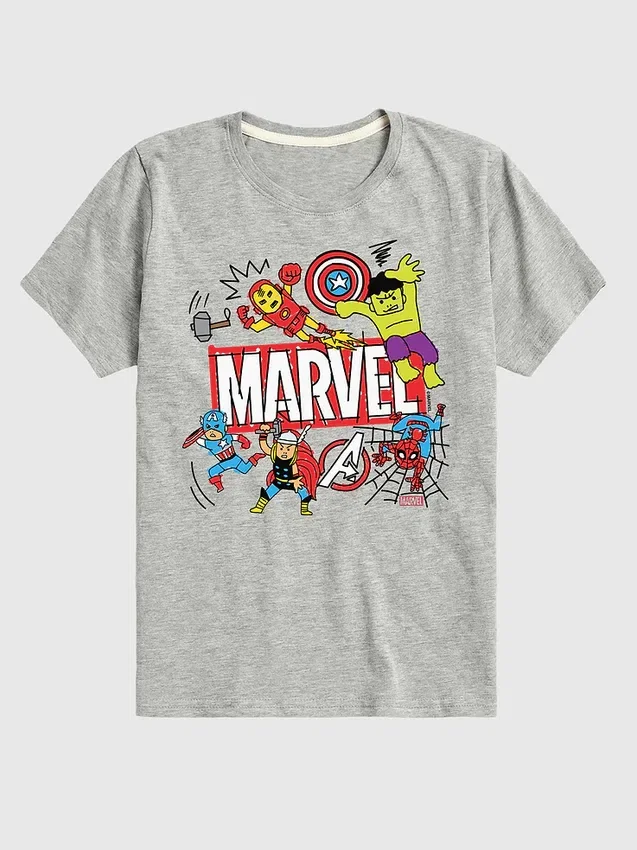 Koszulka z nadrukiem „Marvel Avengers Doodle” w wersji z krótkim rękawem dla maluchów w szortach