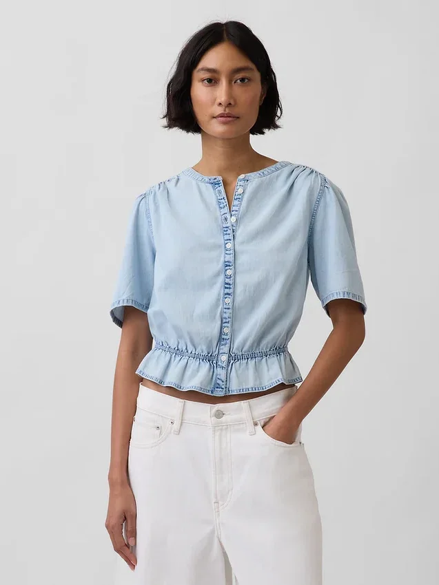Krótka bluzka z peplum z dżinsu