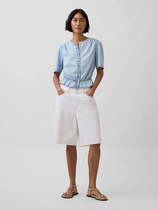 Krótka bluzka z peplum z dżinsu