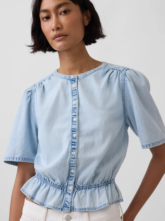Krótka bluzka z peplum z dżinsu
