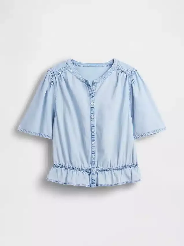 Krótka bluzka z peplum z dżinsu