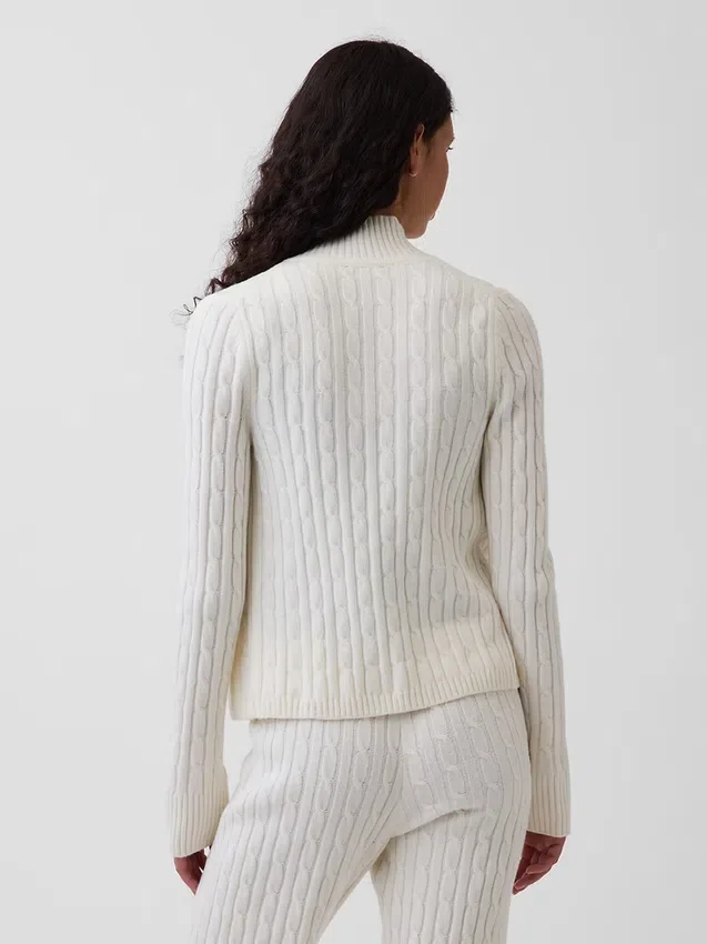 Krótki kardigan z dzianiny typu cable-knit z zamkiem błyskawicznym CashSoft
