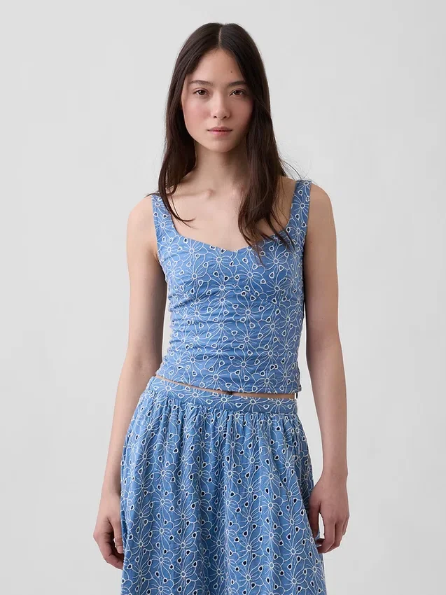 Krótki top typu bustier z ażurowymi wstawkami
