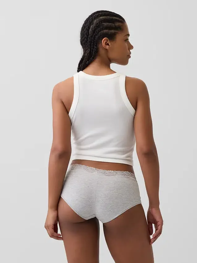 Krótkie spodenki z elastycznej bawełny organicznej z koronkową lamówką