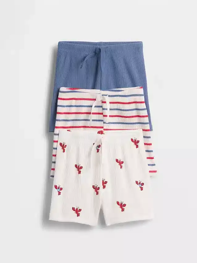 Krótkie szorty typu „pull-on” z paskami w prążki „Tinyrib” z serii „Baby First Favorites” (zestaw 3 szt.)