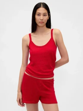 Lekki top piżamowy bez rękawów z dzianiny CashSoft z motywem serc w stylu pointelle