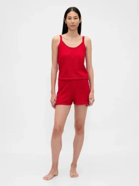 Lekki top piżamowy bez rękawów z dzianiny CashSoft z motywem serc w stylu pointelle