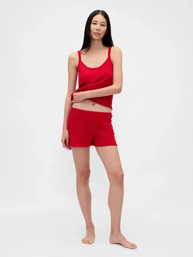 Lekki top piżamowy bez rękawów z dzianiny CashSoft z motywem serc w stylu pointelle