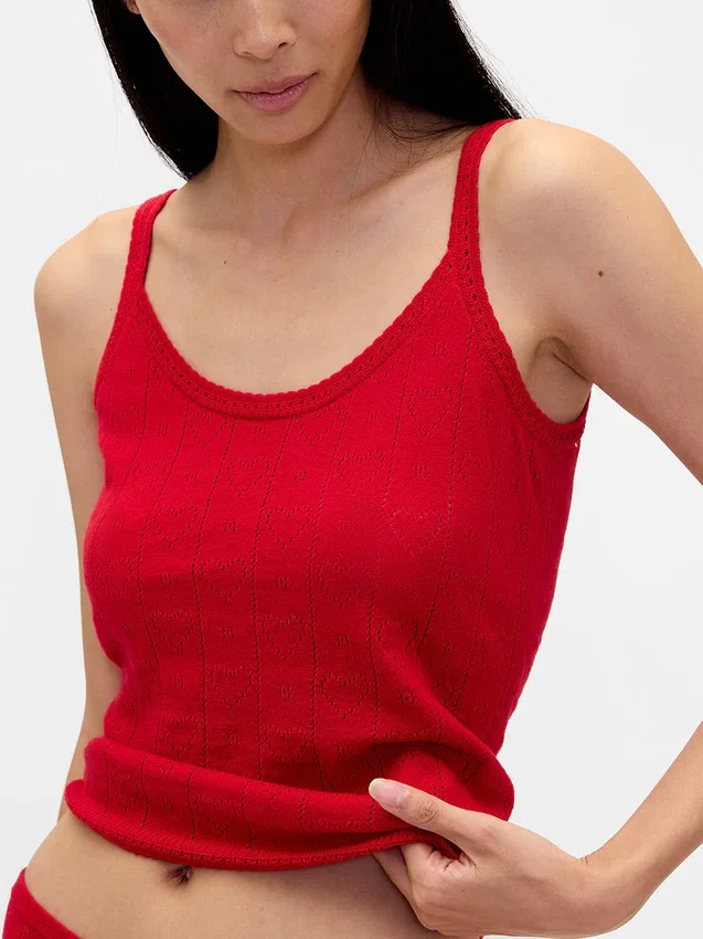 Lekki top piżamowy bez rękawów z dzianiny CashSoft z motywem serc w stylu pointelle