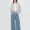 Luźne jeansy z paskami w kolorze khaki, o średnim stanie i z ultramiękkiego denimu