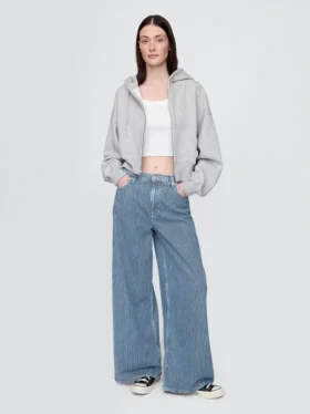 Luźne jeansy z paskami w kolorze khaki, o średnim stanie i z ultramiękkiego denimu