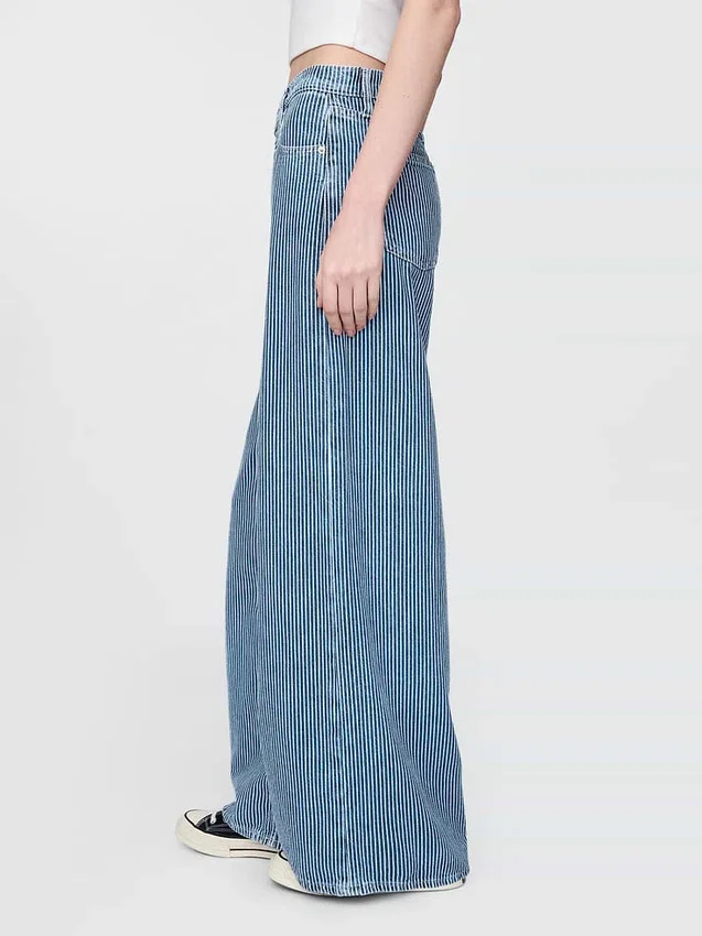 Luźne jeansy z paskami w kolorze khaki, o średnim stanie i z ultramiękkiego denimu