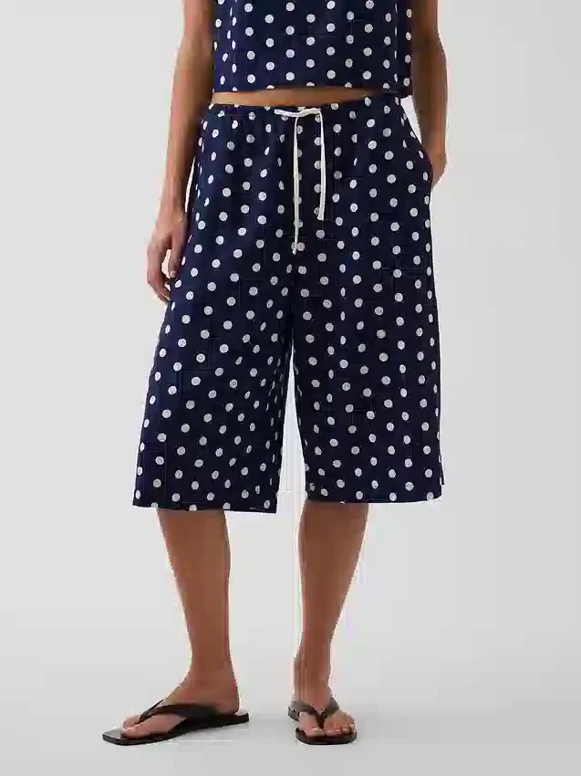Luźne spodnie typu culotte z mieszanki lnu