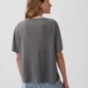 Luźny T-shirt z dekoltem w serek z mieszanki lnu