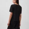 Luźny T-shirt z dekoltem w serek z mieszanki lnu
