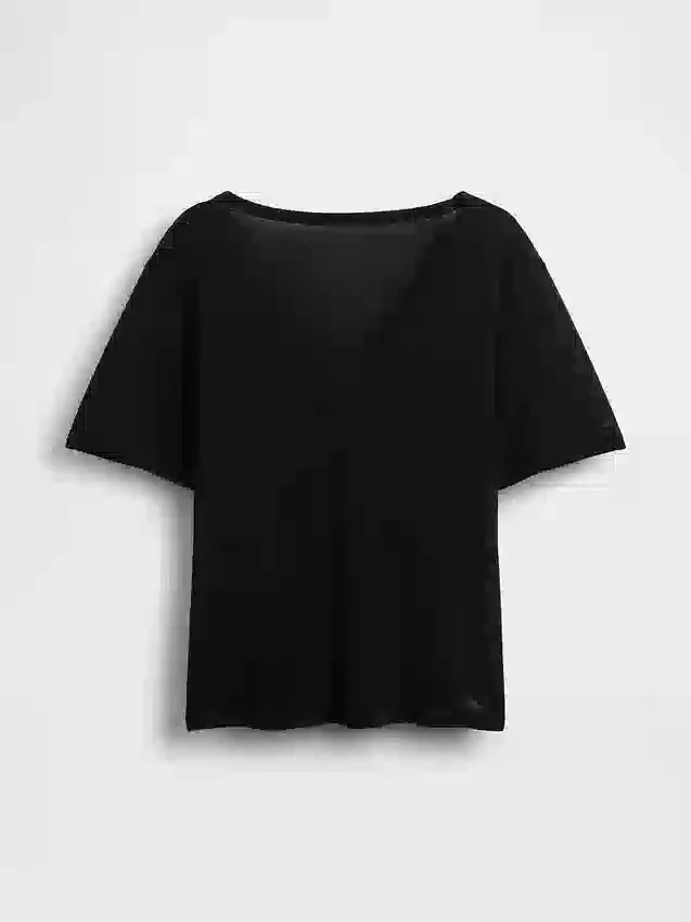 Luźny T-shirt z dekoltem w serek z mieszanki lnu