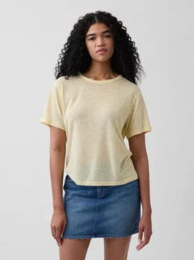 Luźny T-shirt z mieszanki lnu