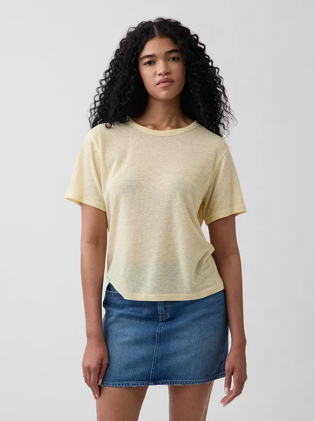 Luźny T-shirt z mieszanki lnu