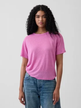 Luźny T-shirt z mieszanki lnu