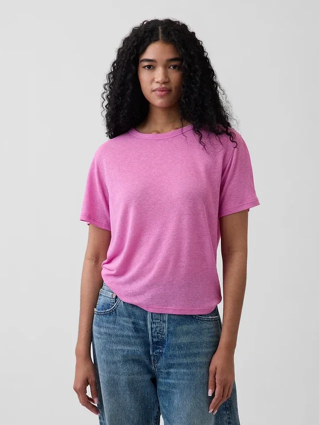 Luźny T-shirt z mieszanki lnu